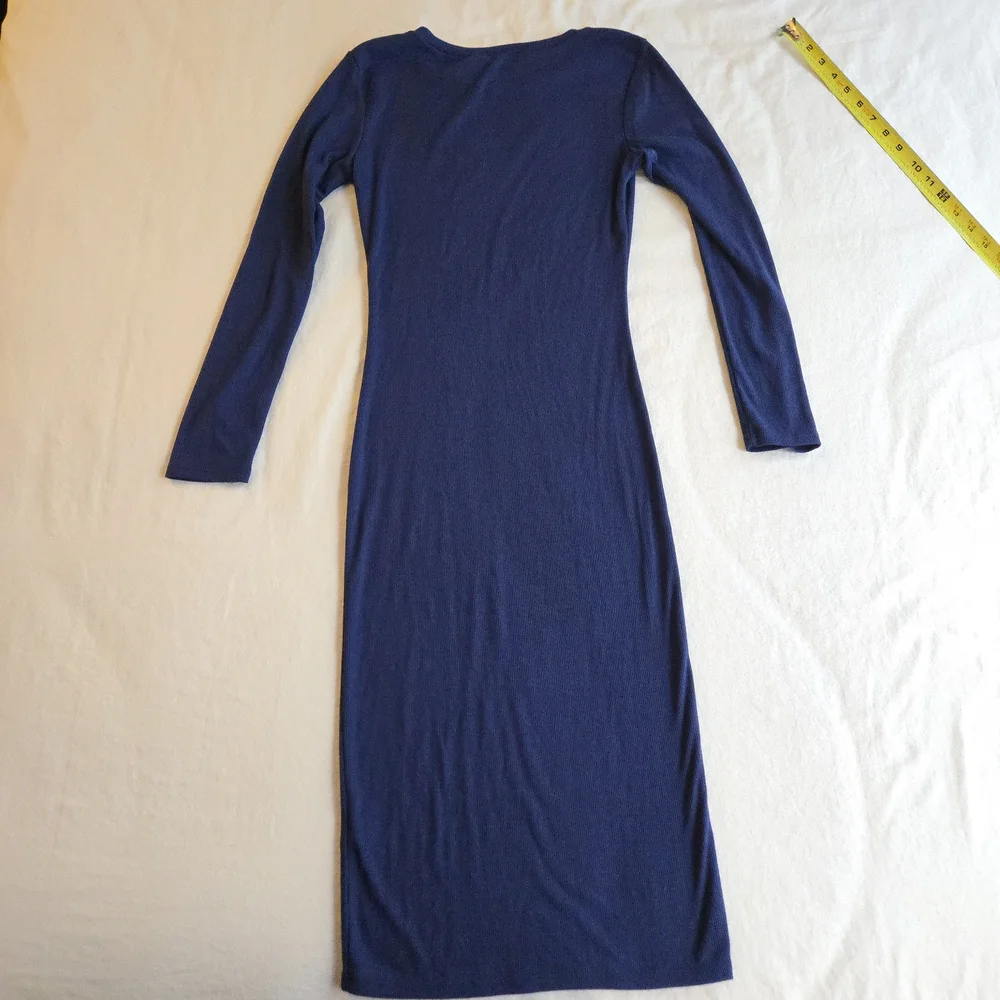 Lulus Connelly Navy Blue Ribbed Long Sleeve Bodycon Midi Dress - Picture 11 of 13